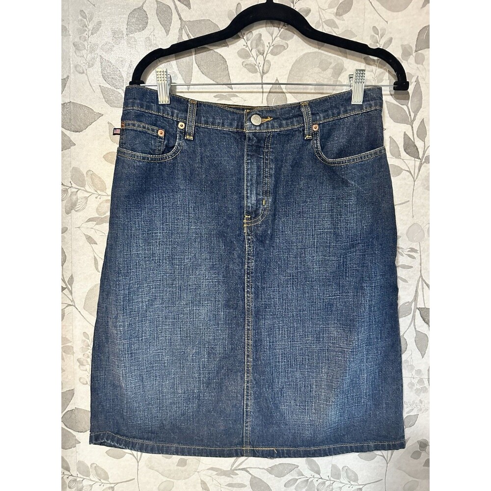 Polo Ralph Lauren Denim Skirt w/ Slit Vtg UEC Knee Length size 6 y2k Flag Cotton